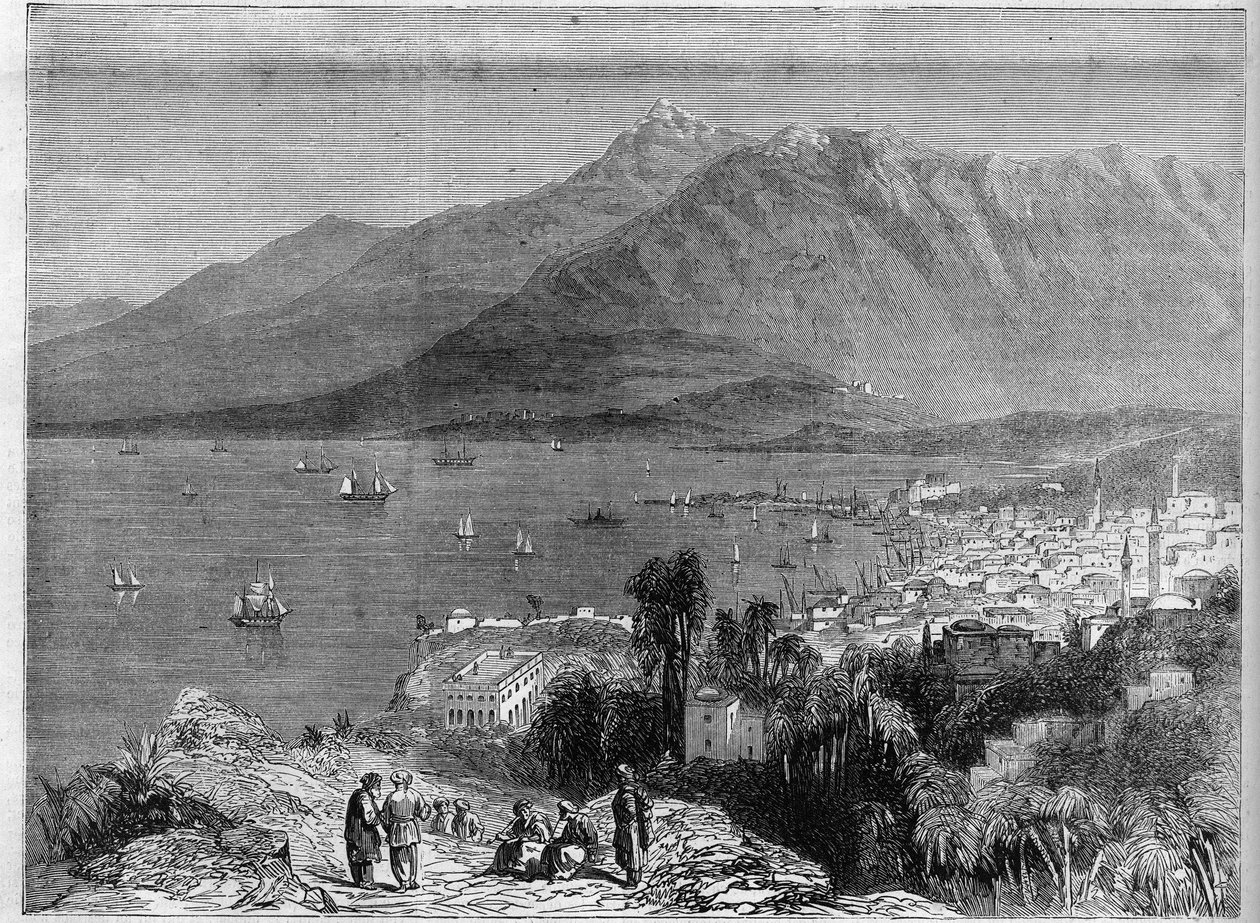 Blick auf den Hafen von Beirut und die Berge des Libanon. Gravur in „Das illustrierte Universum“ von Unknown artist