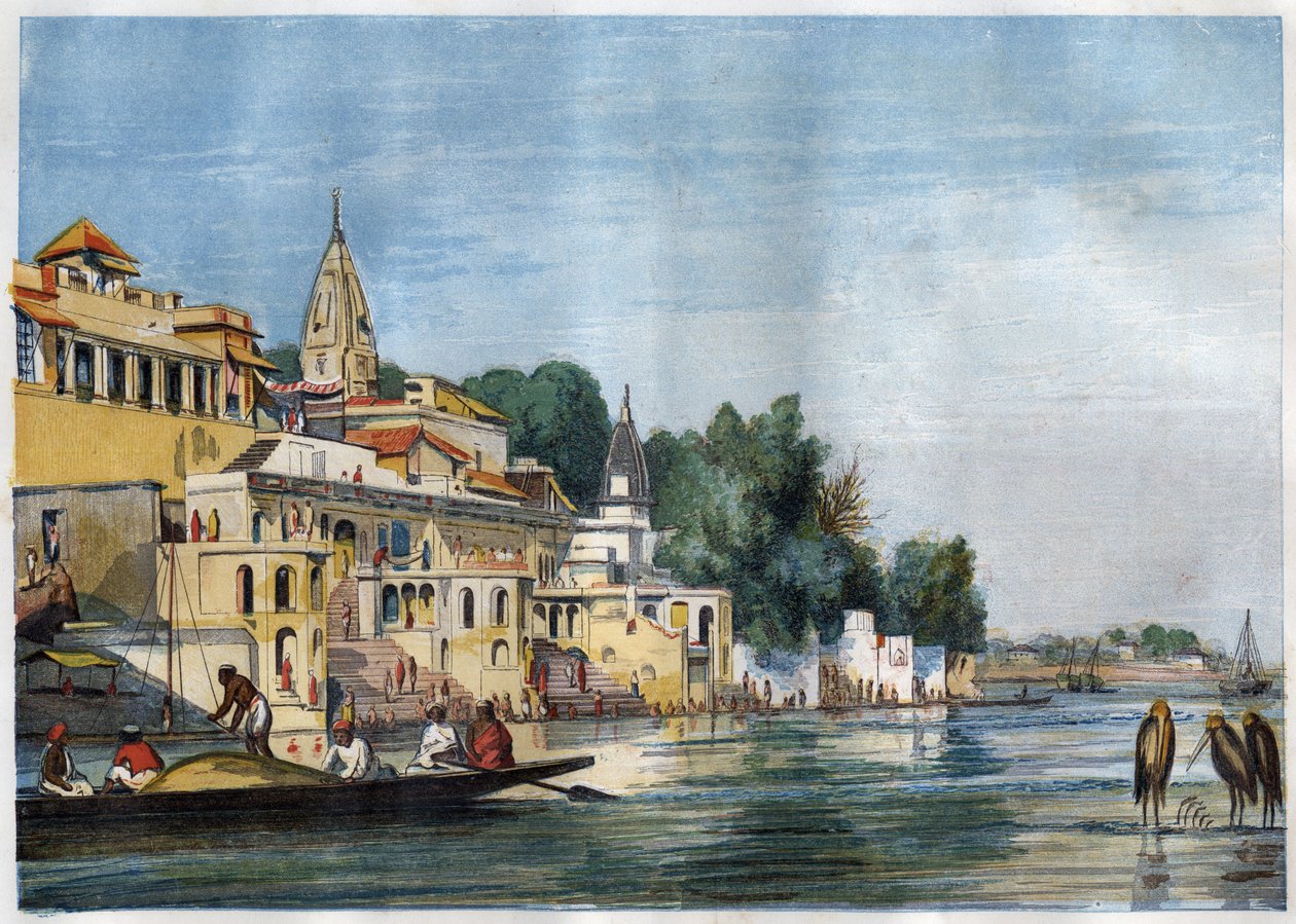 Ansicht des Sutti Chowra Ghat am Ganges in Cawnpore (Kanpur), Indien im Jahr 1857. von Unknown artist