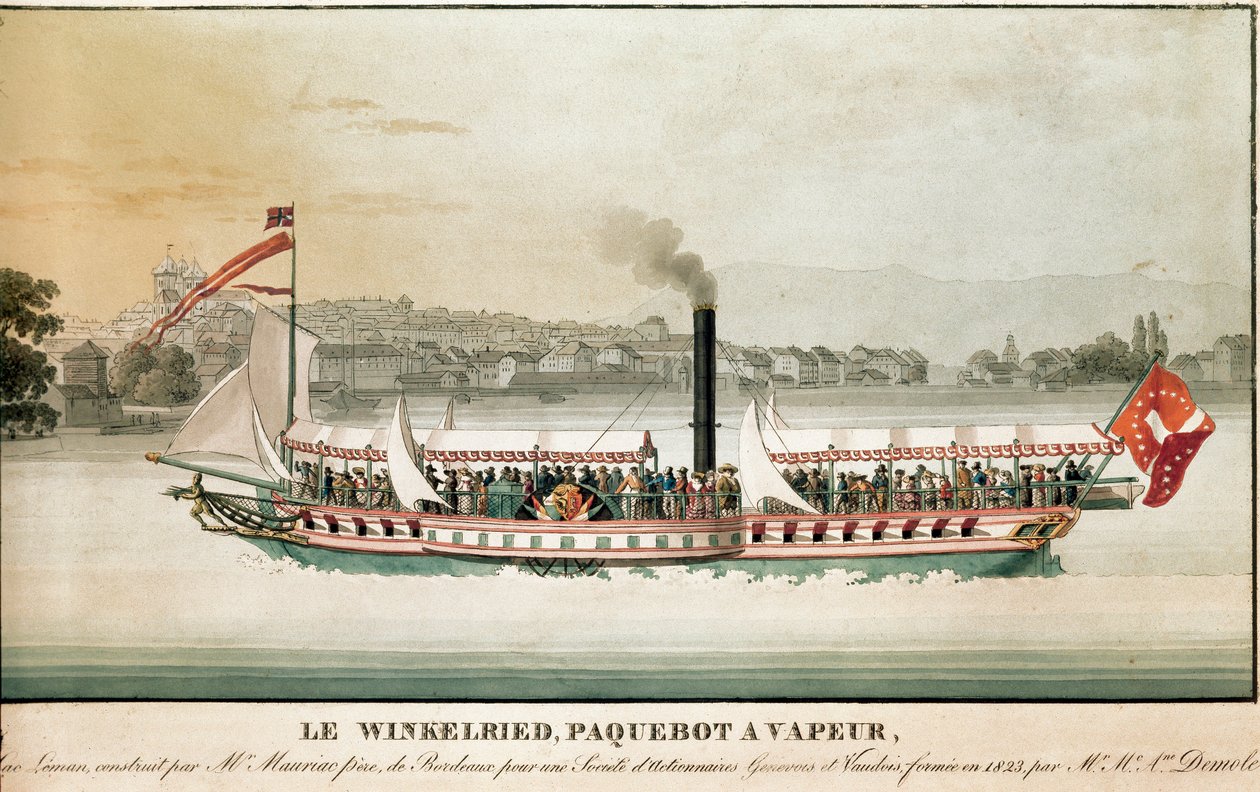 Ansicht des Winkelried, Dampfschiff auf dem Genfersee, Schweiz (19. Jahrhundert Druck) von Unknown artist