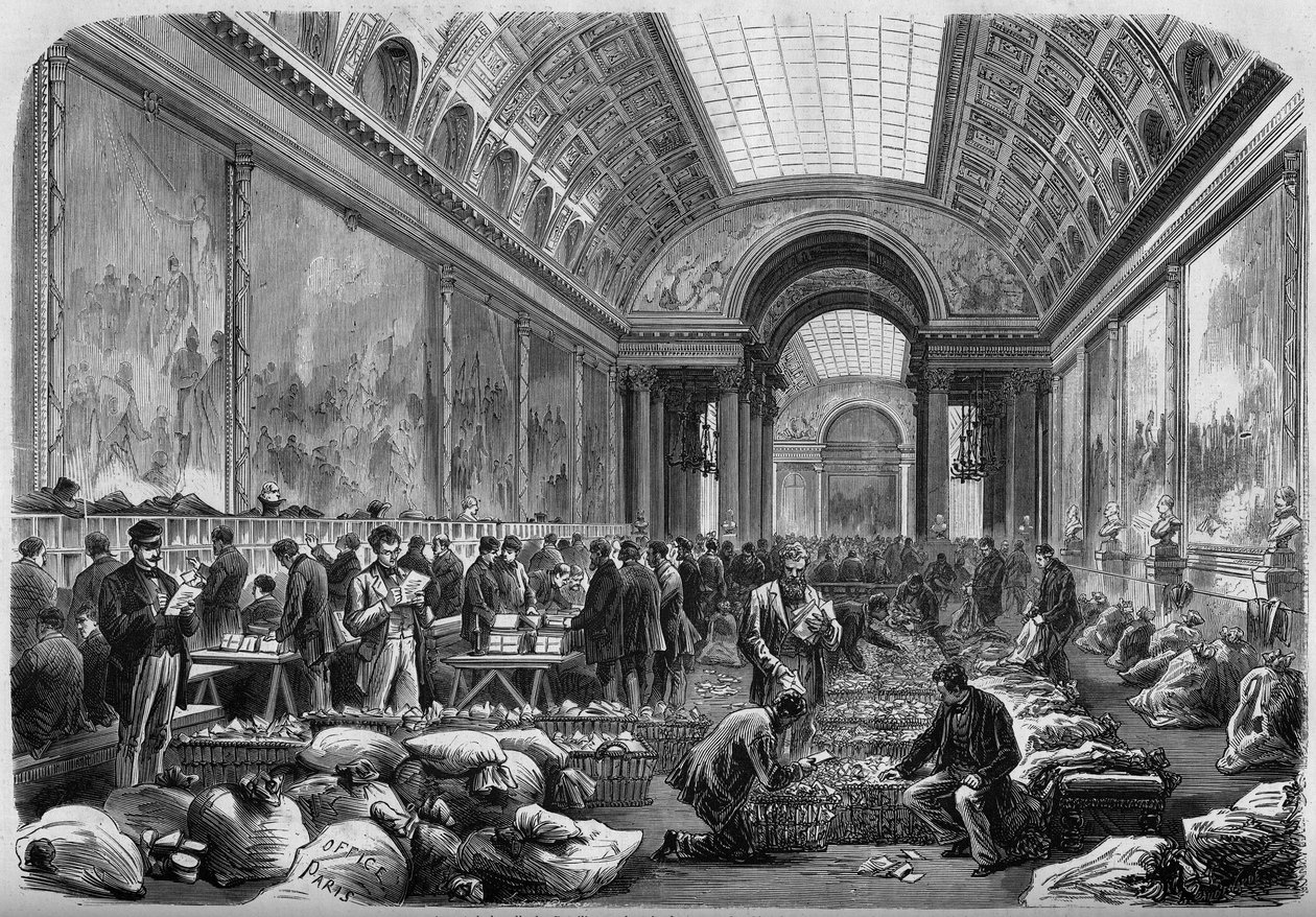 Ansicht der Galerie der Schlachten des Schlosses von Versailles, wo das Postamt installiert ist von Unknown artist