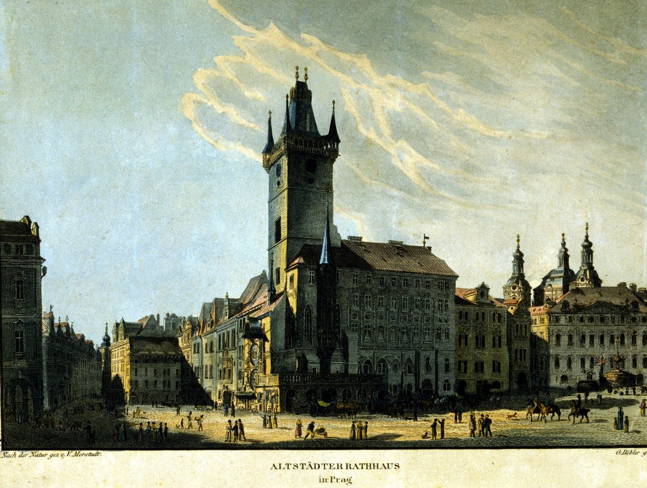 Ansicht des alten Prager Rathauses um 1860 von Unknown artist