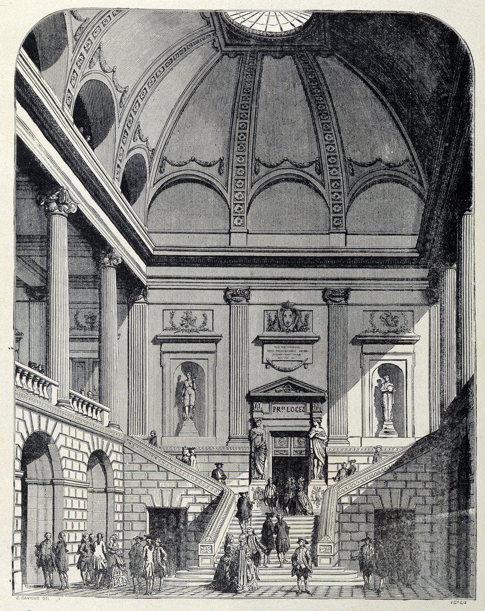 Ansicht des Vestibüls und der Treppe des Theaters von Bordeaux unter Ludwig XV. von Unknown artist