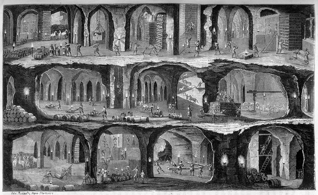 Ansicht der unterirdischen Arbeiten in den Salzminen von Wieliska, Galizien. In „Die Wunder der Industrie“ von Louis Figuier. von Unknown artist