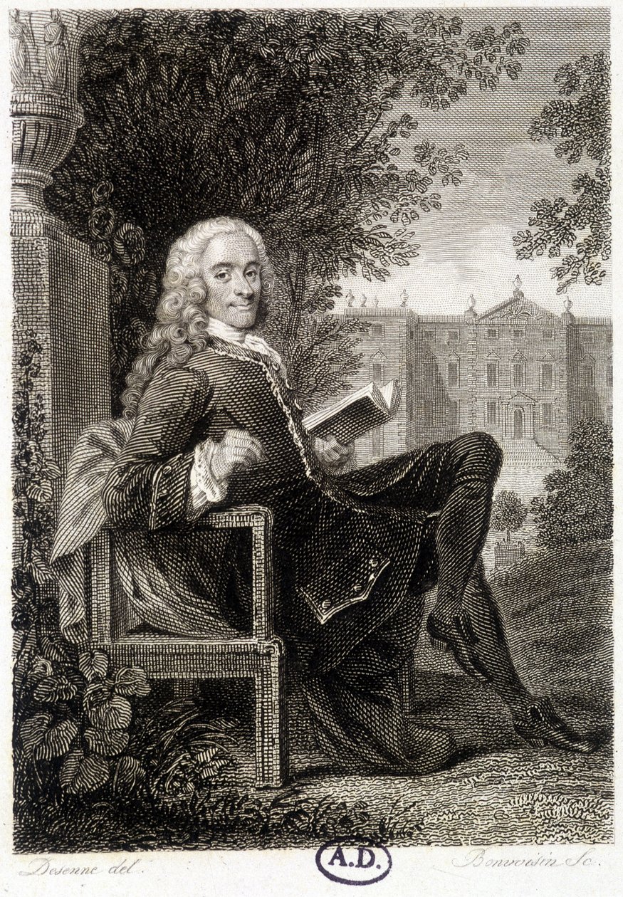 Voltaire liest in einem Park - Gravur von Unknown artist