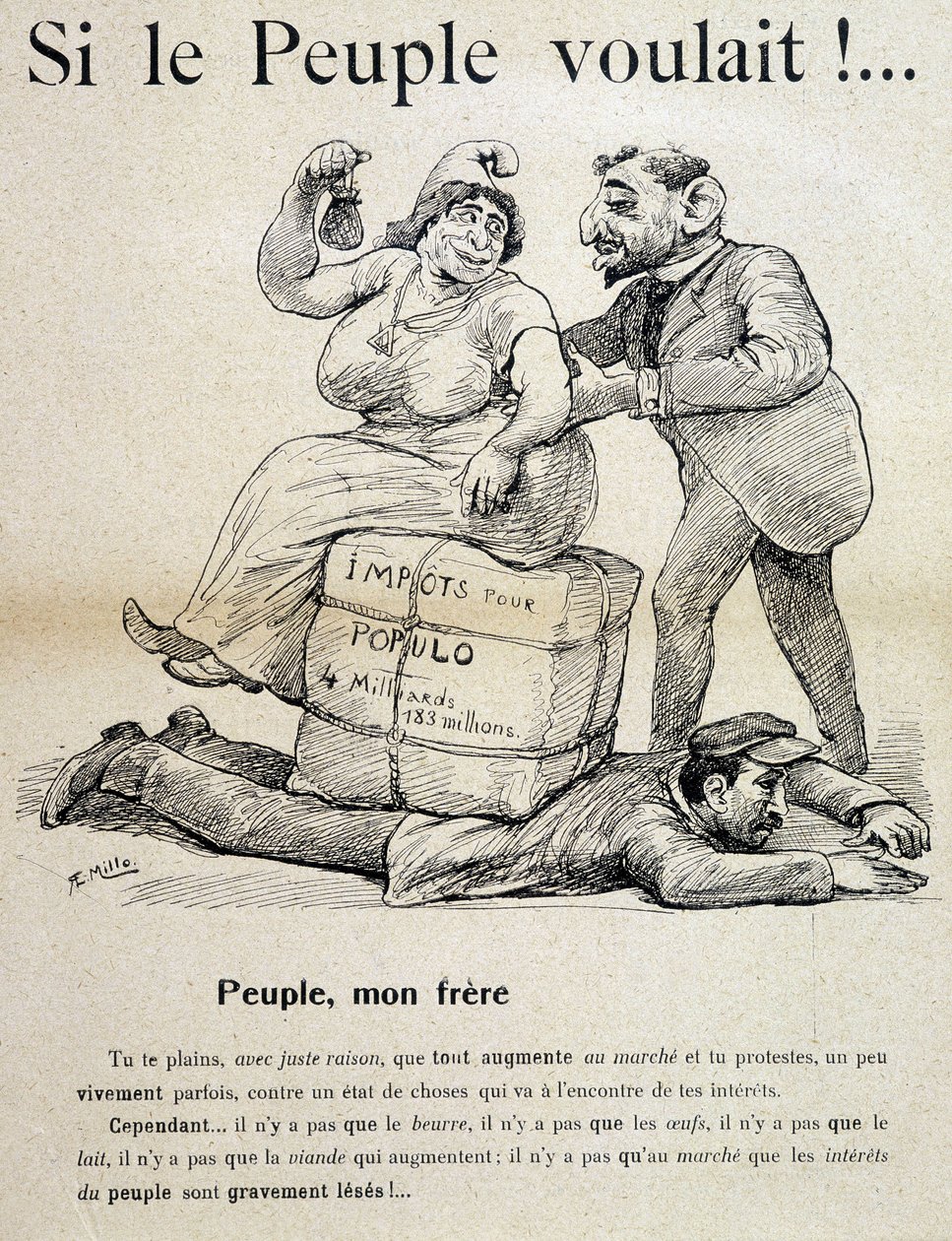 Arbeiter von „Steuern für das Volk“ erdrückt - Karikatur, Ende des 19. Jahrhunderts von Unknown artist