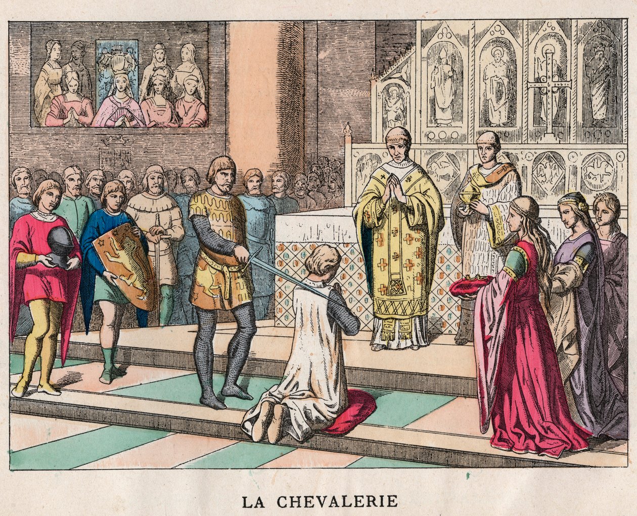 Ritterschlag - La Chivalerie - Weihe eines Ritters - Gravur Ende des 19. Jahrhunderts in „Nos Gires Nationales - Images et récits“ von Unknown artist