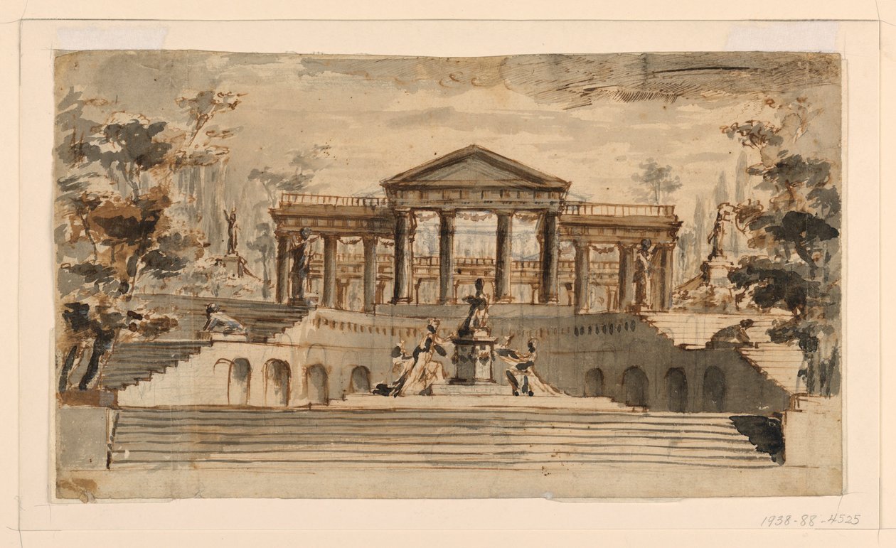 Bühnenbild: Offener Tempel in einem Garten von Unknown, Italian