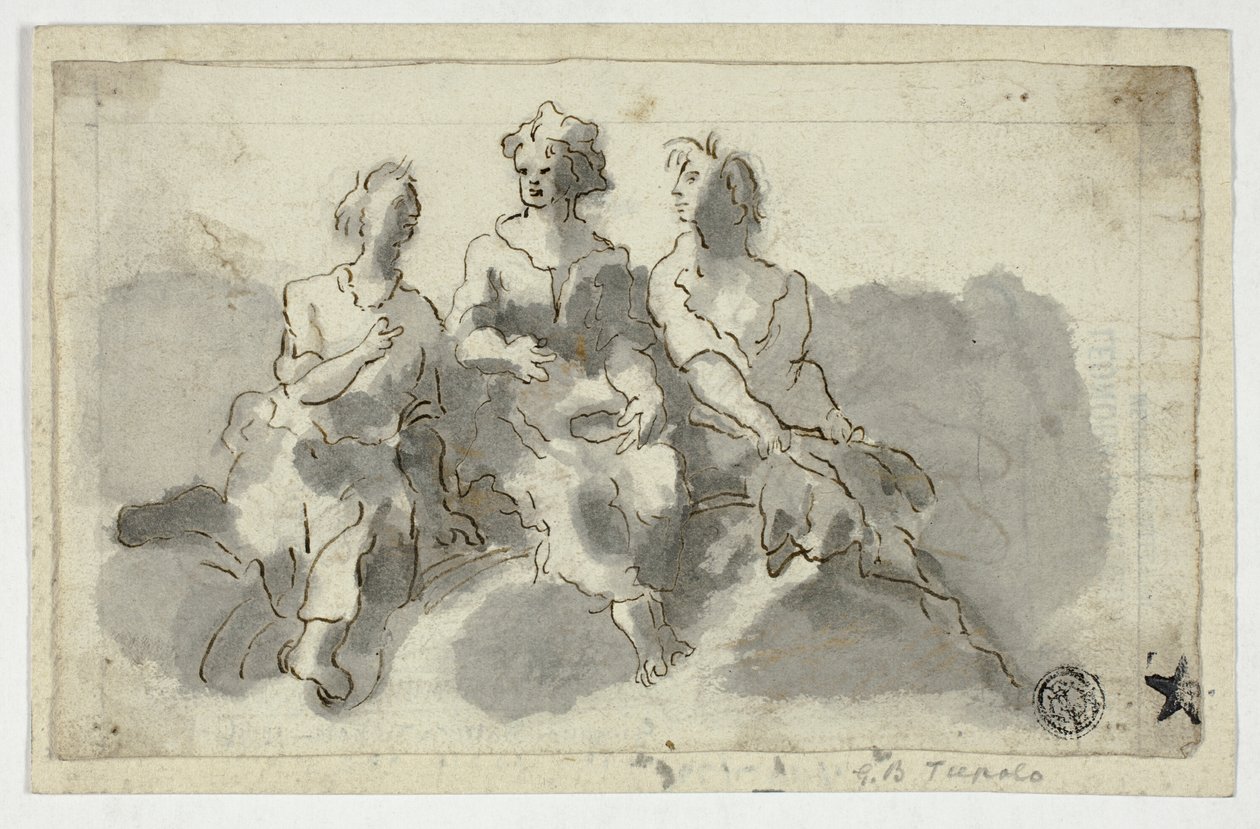 Drei sitzende Figuren (recto); Sitzender Mann im Profil (verso) von Unknown Italian