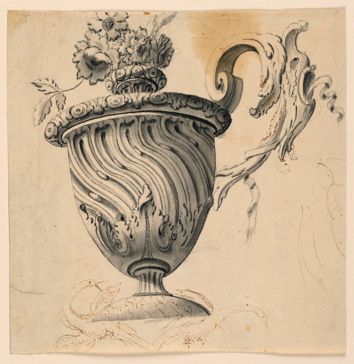 Zeichnung, Deckenmalerei und Blumenvase, ca. 1725–1750 von Unknown artistUnknown artist