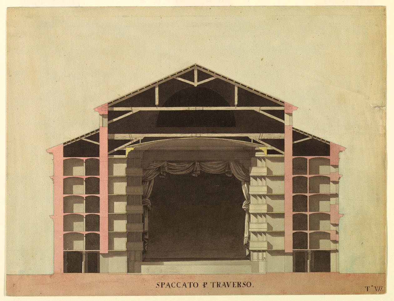 Entwurf für La Fenice, Venedig: Querschnitt, 1788 von Unknown artistUnknown artist