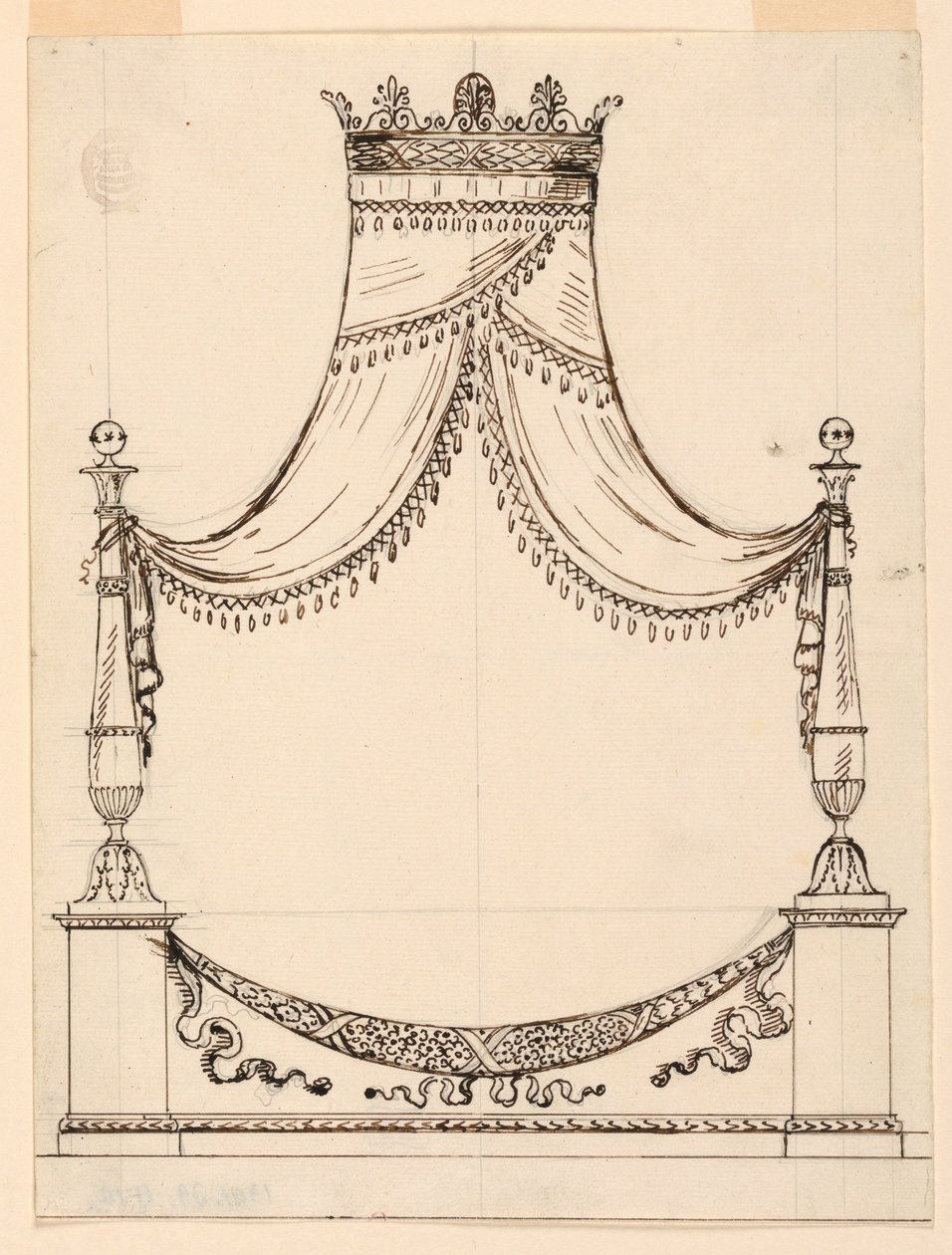 Zeichnung, Entwurf für ein Bett, ca. 1800 von Unknown artistUnknown artist