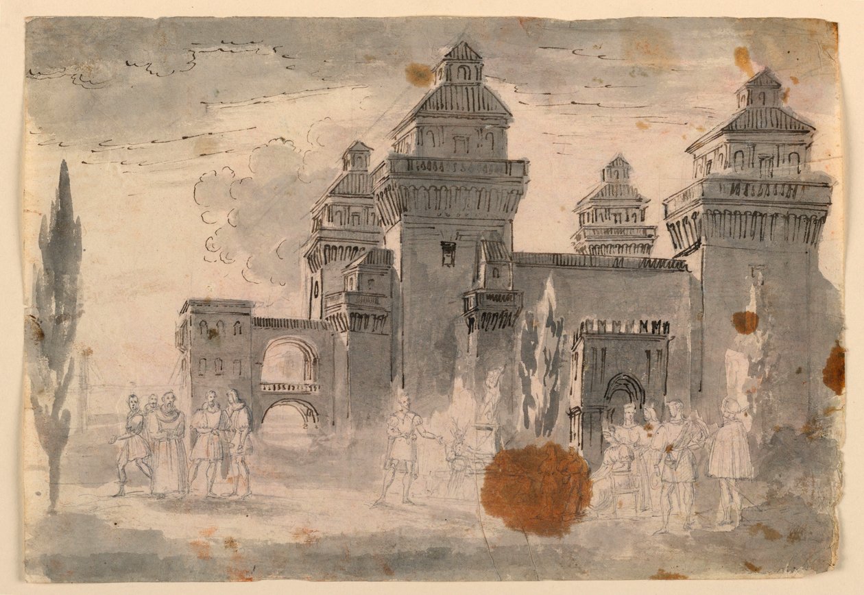 Zeichnung, Bühnenbild, Blick auf Schloss, 1810–1820 von Unknown artistUnknown artist
