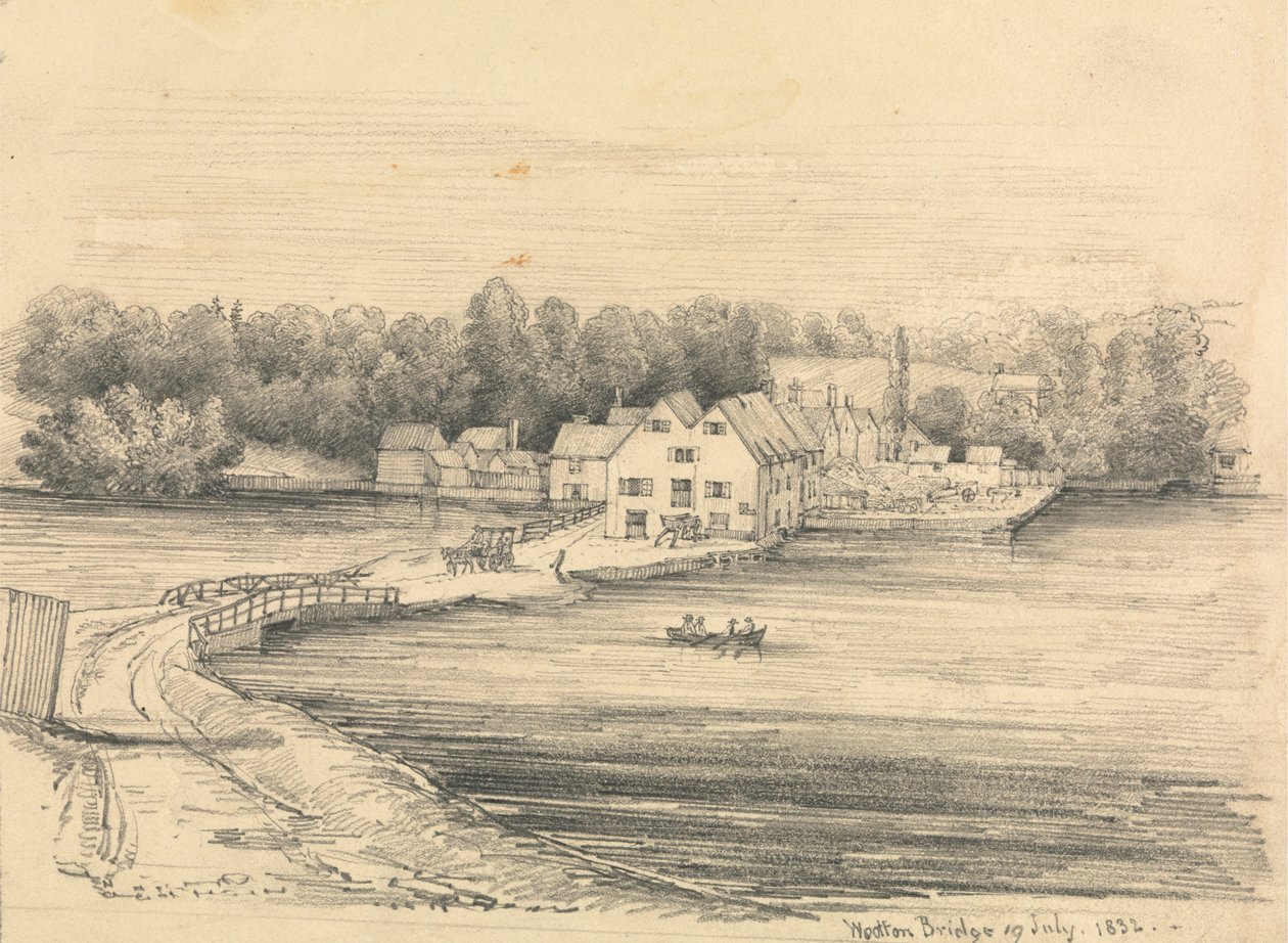 Ein großer Bauernhof an einem See von Unknown artist