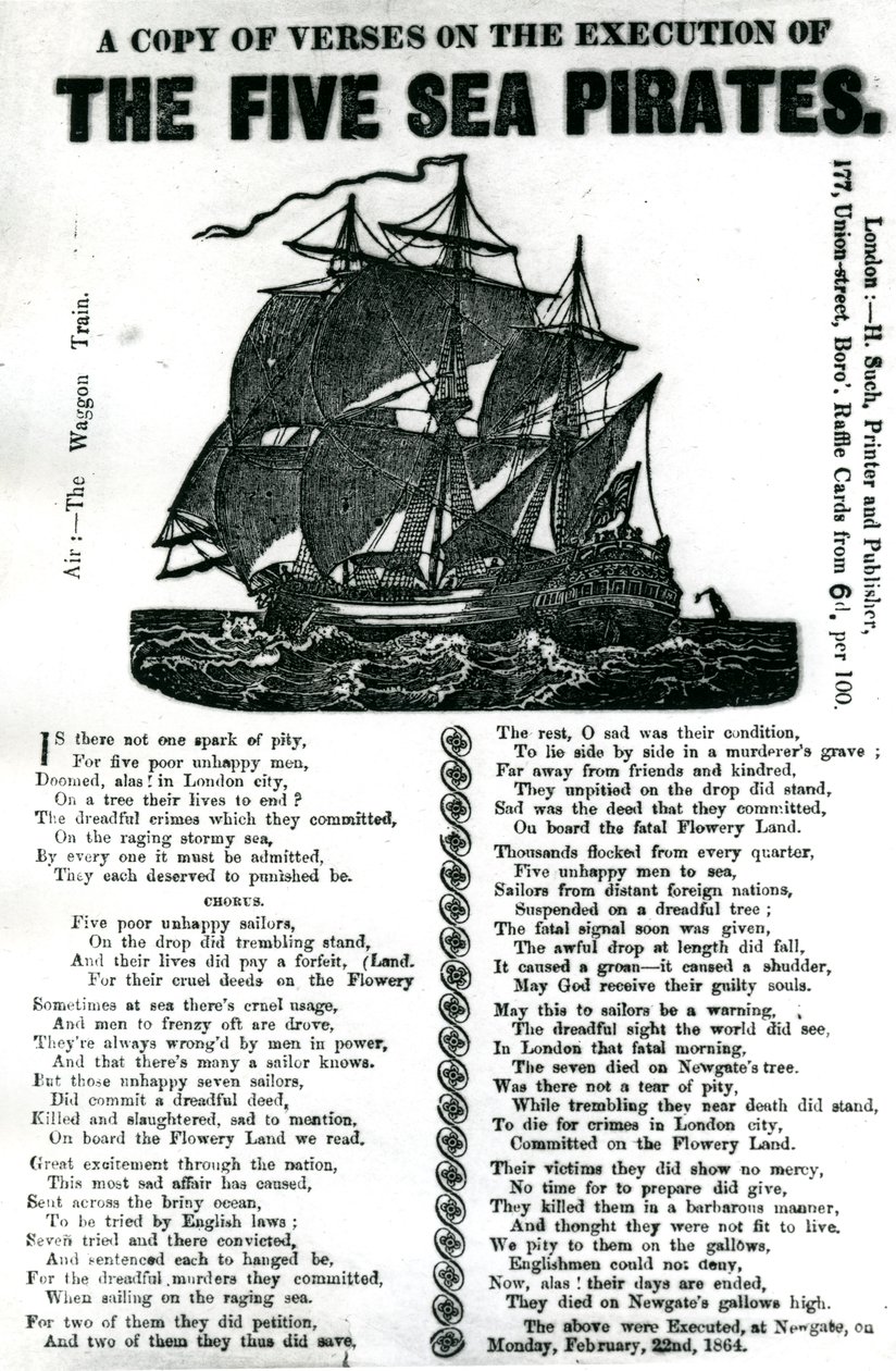Ein Gedicht über die Hinrichtung der fünf Seepiraten, ca. 1864 von Unknown artist
