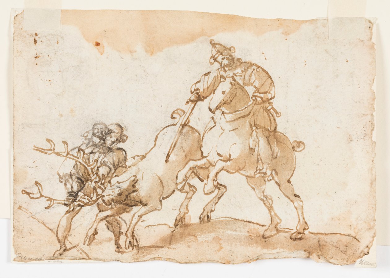 Ein Reiter tötet einen Hirsch, Vorentwurf für Die Hirschjagd von Kaiser Friedrich Barbarossa und Ubaldo Ubaldini von Unknown artist