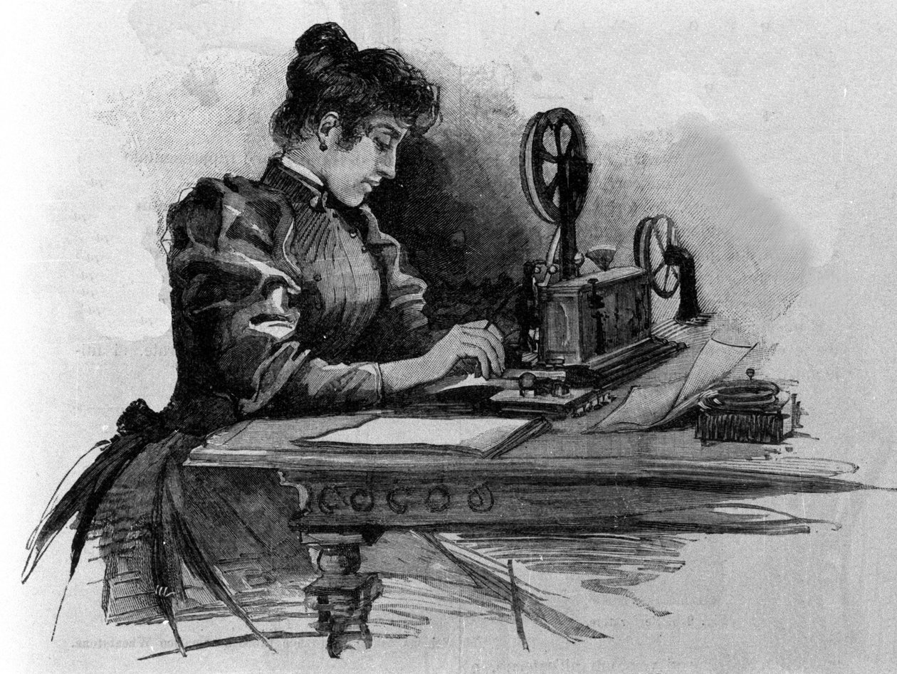 Ein Telegraphenoperator, erfunden vom amerikanischen Erfinder Samuel Finley Breese Morse (1791-1872). Gravur aus dem 19. Jahrhundert von Unknown artist