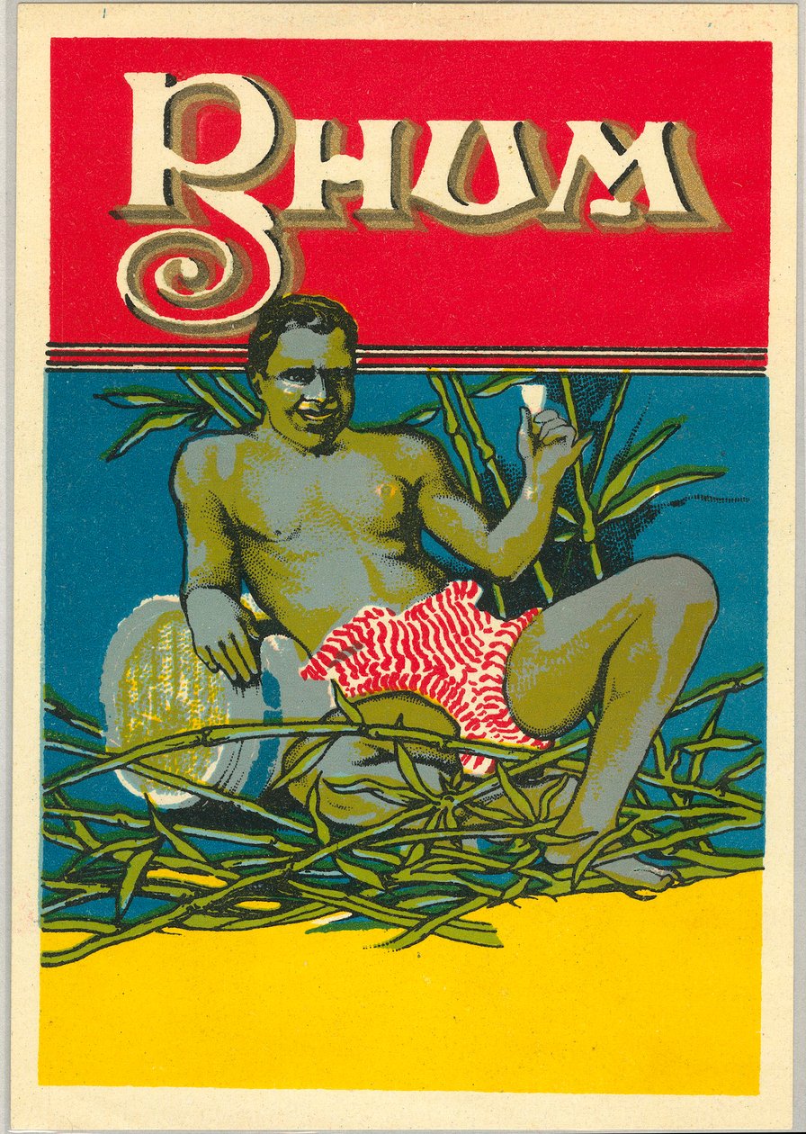 Ein junger schwarzer Mann hält ein Glas Rum (Werbung) von Unknown artist