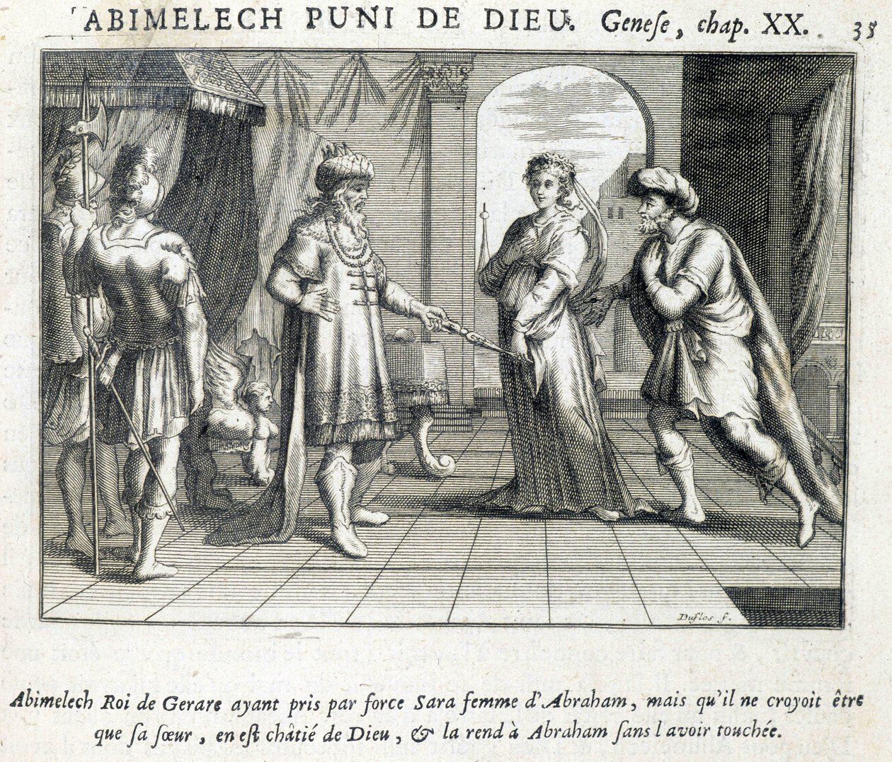 Abimelech gibt Sarah an Abraham - Bibel, Gravur von Unknown artist