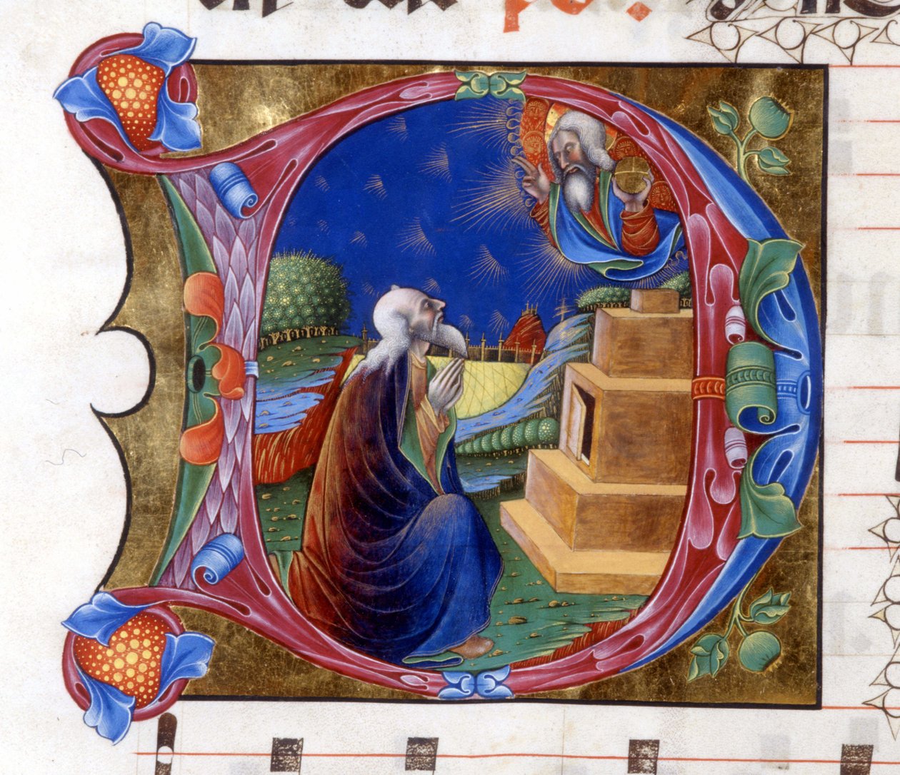 Abraham wird vom Herrn eingeladen, sein Land zu verlassen. Miniatur aus einem Chorbuch des 15. Jahrhunderts („civitatis“ von Augustinus). von Unknown artist