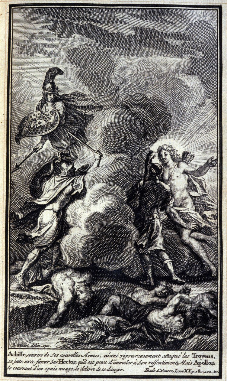 Achilles, mit seinen neuen Waffen, greift die Trojaner an (Illustration aus Buch XX der Ilias von Homer) von Unknown artist