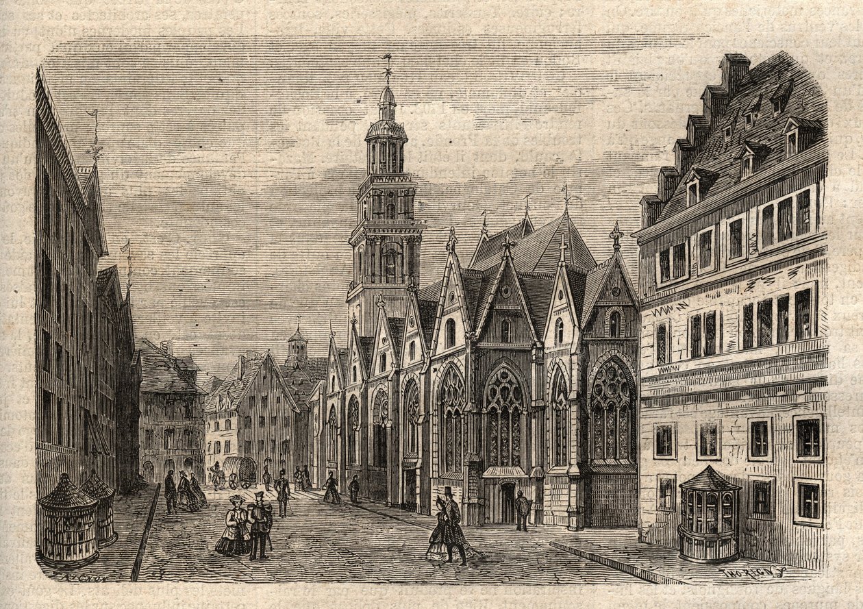 Aegidienkirche (Hannover) Deutschland - Hannover die Aegidienkirche, zerstört im Zweiten Weltkrieg - Hannover - Die Aegidienkirche - Gravur in „Illustres Volkswörterbuch“ - 1864 - von Joseph Decembre und Edmond Allonier von Unknown artist
