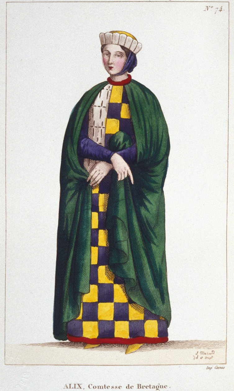 Alix de Thouars (1201-1221), Gräfin der Bretagne, Tochter von Guy de Thouars, Herzog der Bretagne. Gravur aus dem Jahr 1830. von Unknown artist