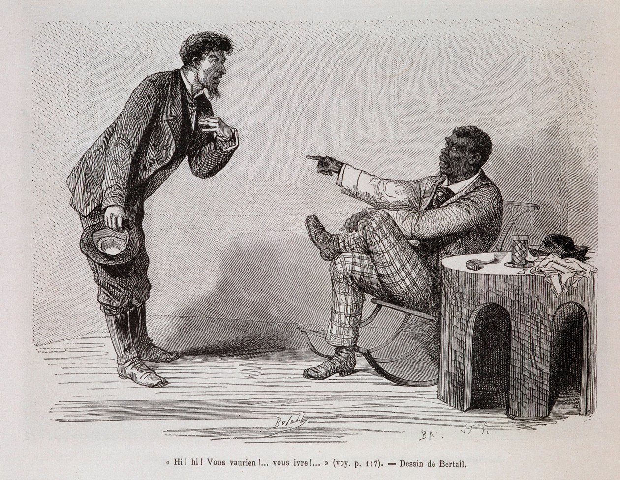 Amerikanischer Schwarzer verspottet betrunkenen Weißen - in „Le tour du monde“, 2. Semester 1876 von Unknown artist