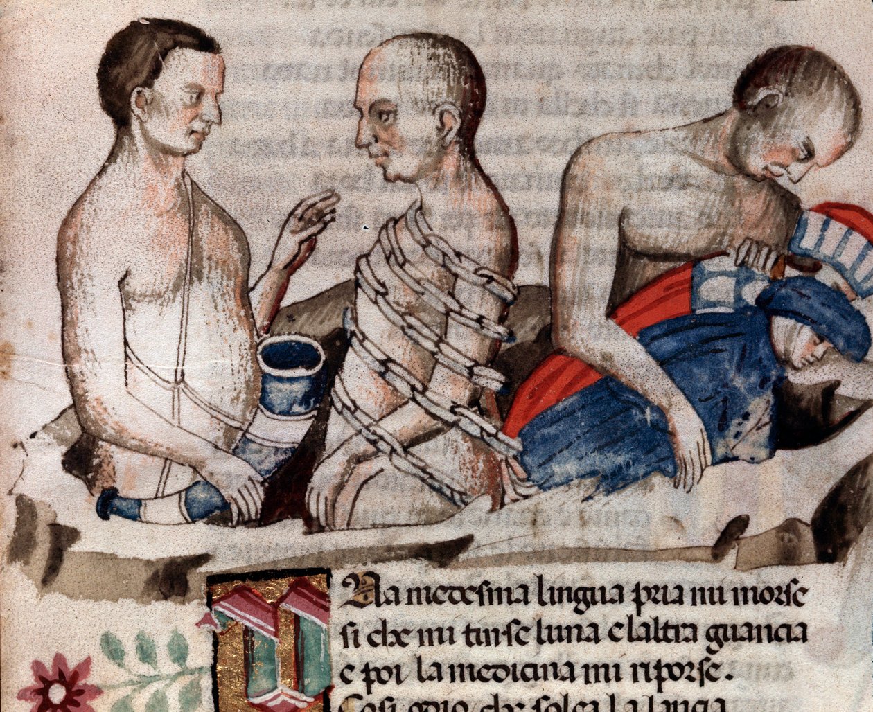 Antaeus der Riese senkt Dante und Virgil auf den gefrorenen Boden des Kreises des Verrats (Gesang 31 aus der Hölle, in der Göttlichen Komödie) - Miniatur 15. Jahrhundert von Unknown artist