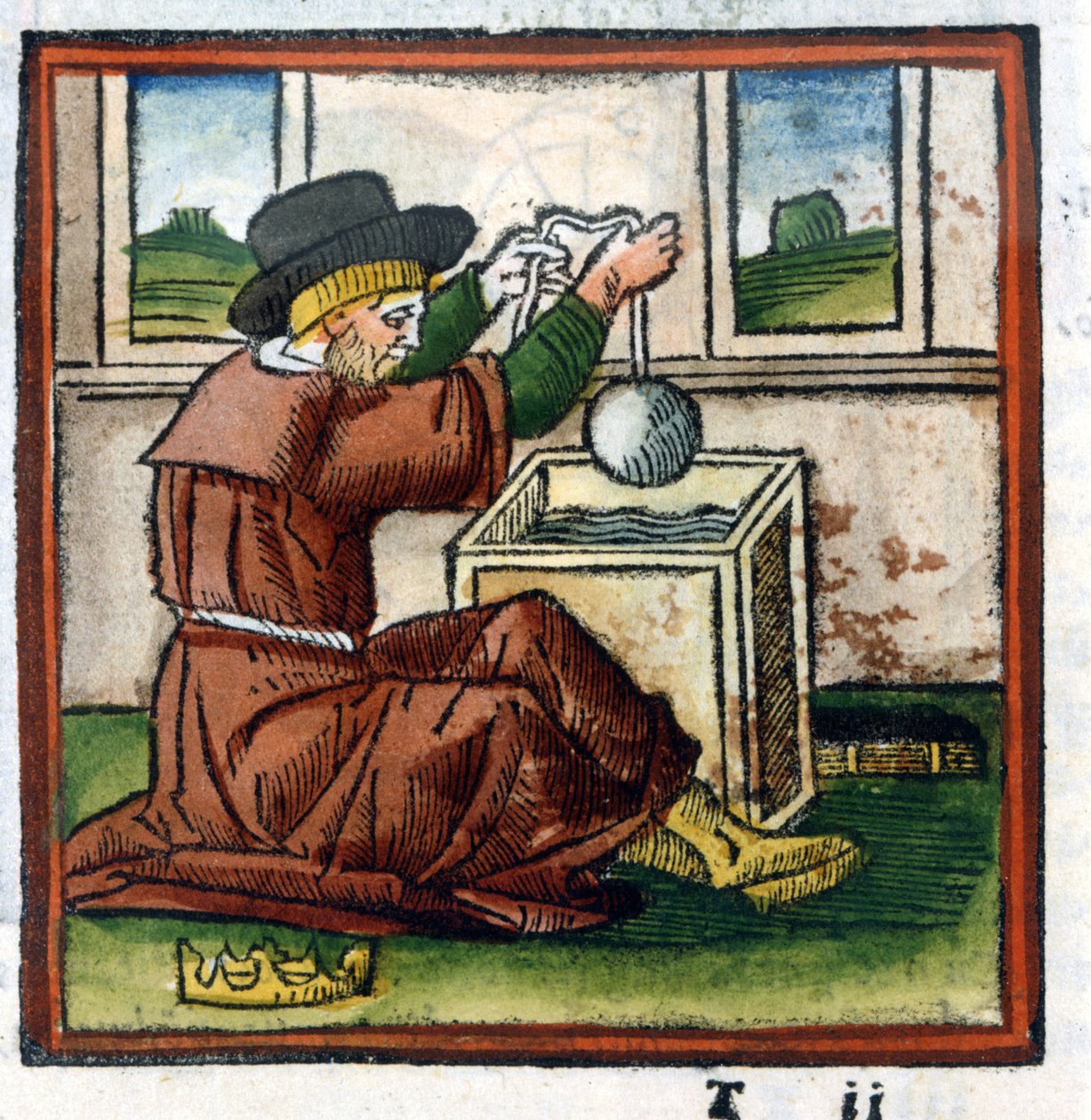 Archimedes bestimmt das Gewicht der Krone von Hieron durch Eintauchen in Wasser (Erfahrung des Auftriebs) (Gravur) von Unknown artist