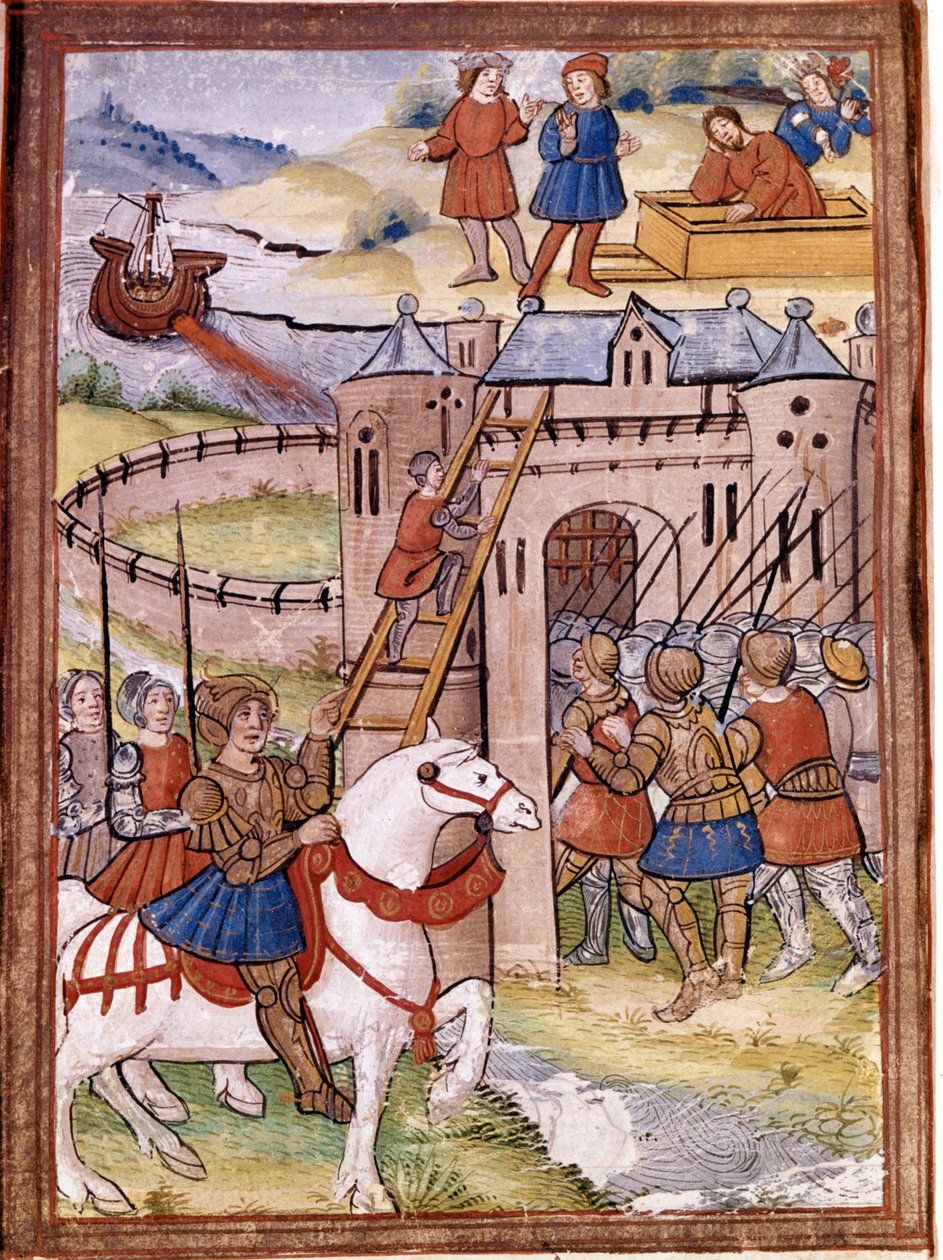 Angriff auf eine Burg. Episode des Hundertjährigen Krieges. Manuskript aus dem 16. Jahrhundert. Victoria and Albert Library, London. von Unknown artist