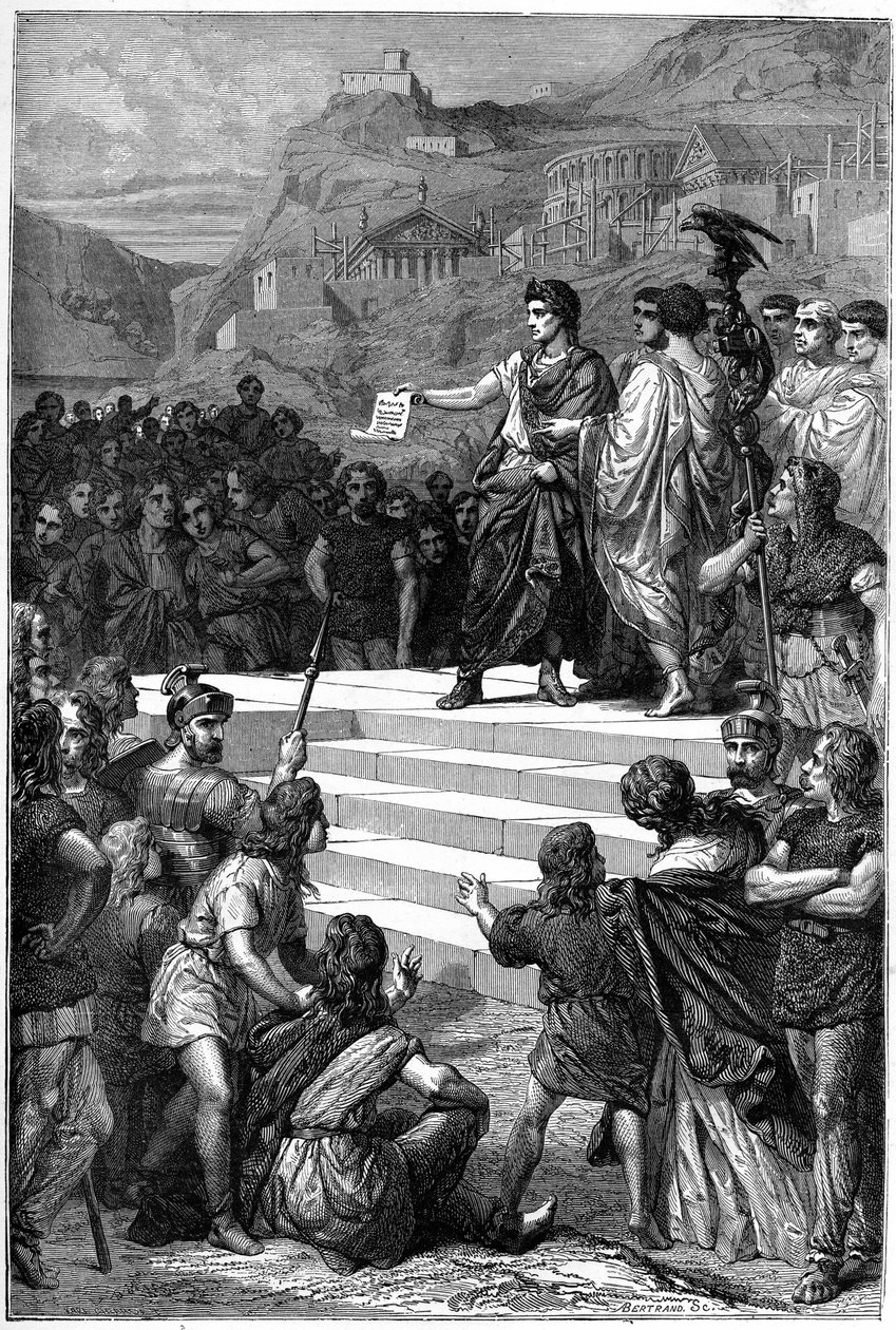 Augustus (Octavian oder Octavian) (63 v. Chr. - 14 n. Chr.) gründete in Lyon das Zentrum der Regierung von Gallien im Jahr 28 v. Chr. von Unknown artist