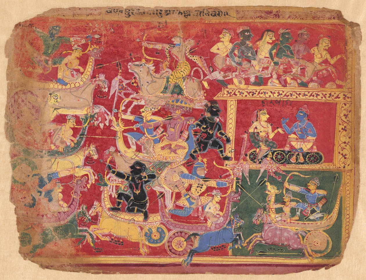 Schlacht der Kräfte von Krishna und Bana, aus einer Kopie des Verstreuten Bhagavat Purana von Unknown artist