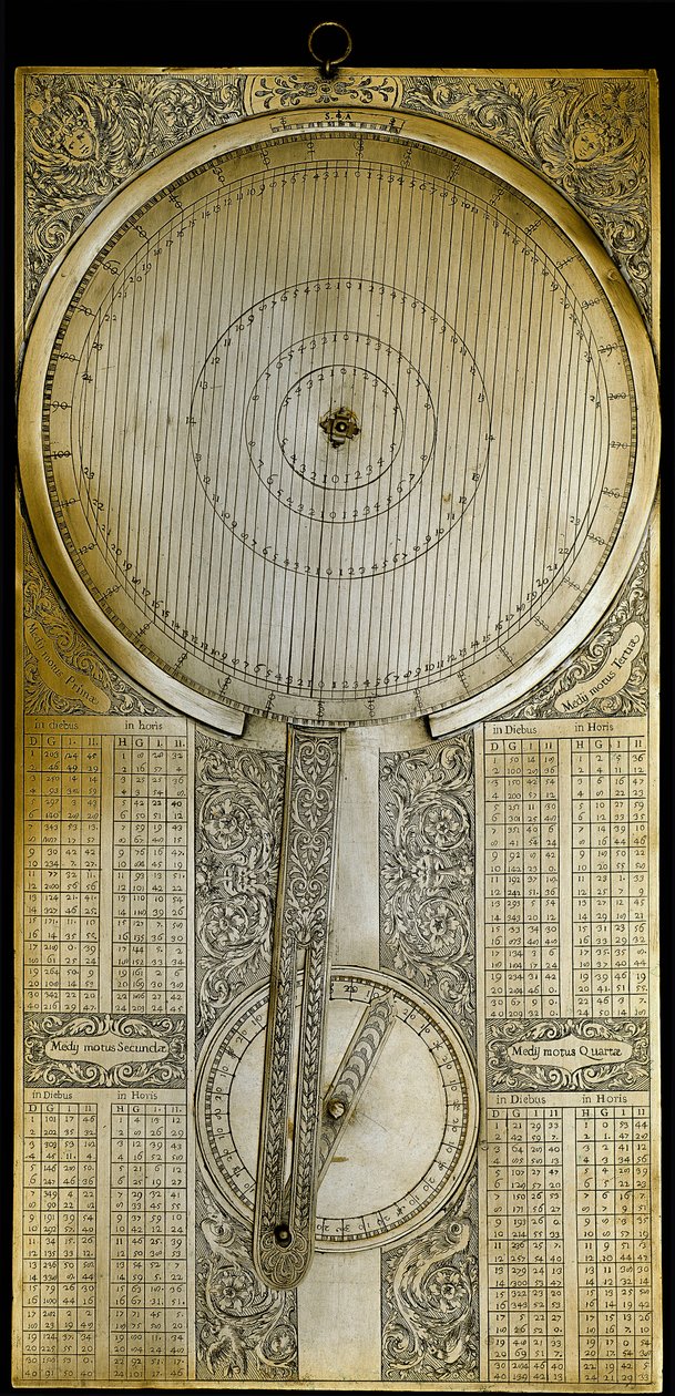 Messinginstrument bekannt als „Jovilabe“ (Jovilabium), entworfen nach Studien über die Jupitersatellitenperioden von Astronom Galileo Galilei (1564-1642) um 1610. 1650-1700 Florenz, Istituto e Museo di Storia delle Scienze von Unknown artist