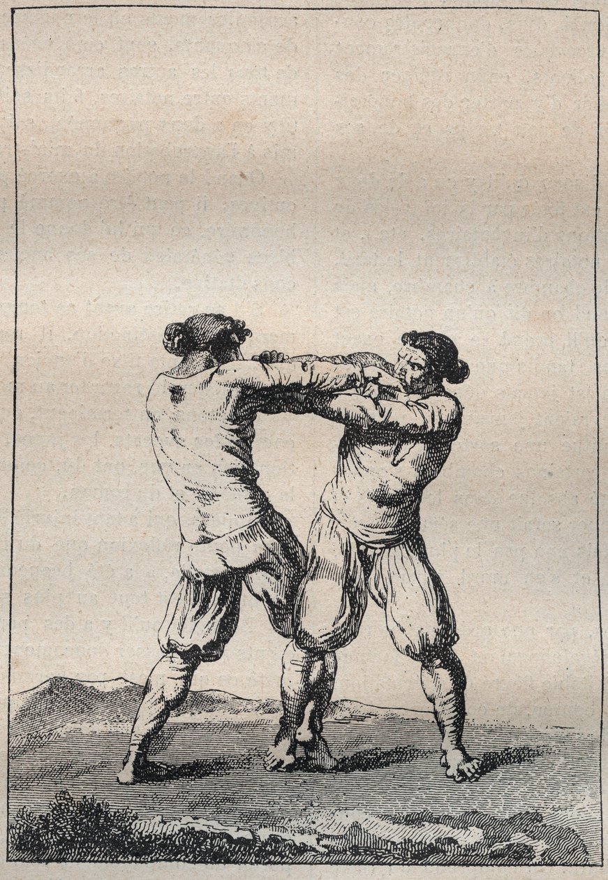 Bretonische Ringer Gravur in „Voyage dans le Finistere ou État de ce département en 1794 et 1795“ von Jacques Cambry (1749-1807) von Unknown artist