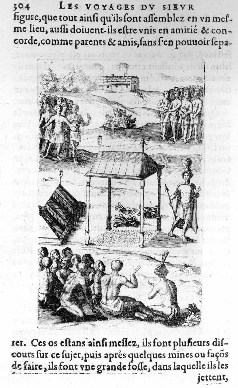 Kanada: Eingeborene - in „Les voyages de la Nouvelle France Occidental, Dicte Canada, gemacht von St Champlain Xaintongeois... von 1603 bis 1629... Samuel Champlain (1570-1635), ed. Pierre Le Mur, Paris von Unknown artist