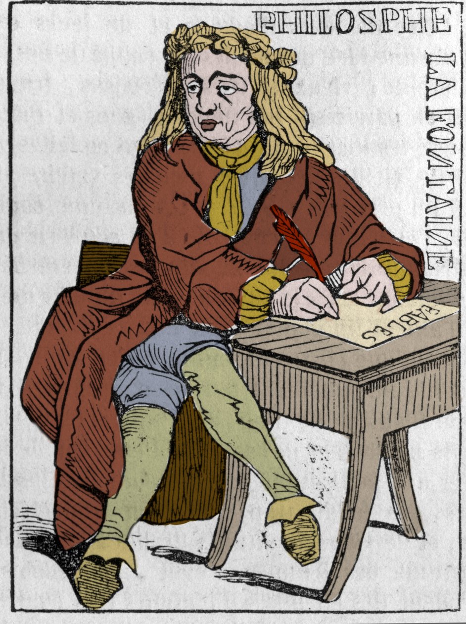 Spielkarte der Französischen Republik (1793), veröffentlicht im Nationalkonvent am 21.09.1792, nach dem Sturz der Königreiche: die Figur des Philosophen in den Zügen von Jean de la Fontaine (1621-1695), französischer Dichter. In „The picturesque store“ von Unknown artist