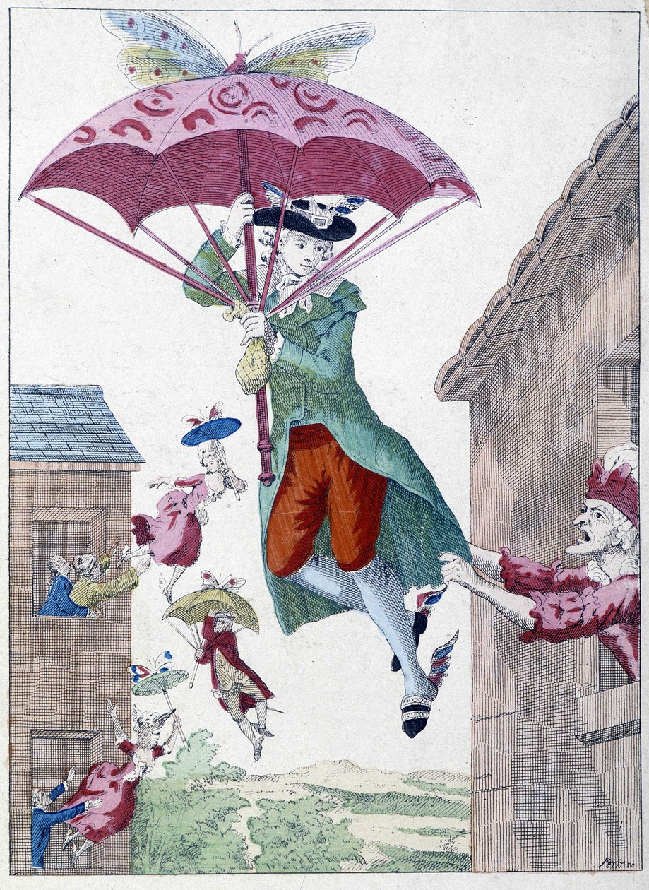 Karikatur über die Idee des Wegfliegens von Unknown artist