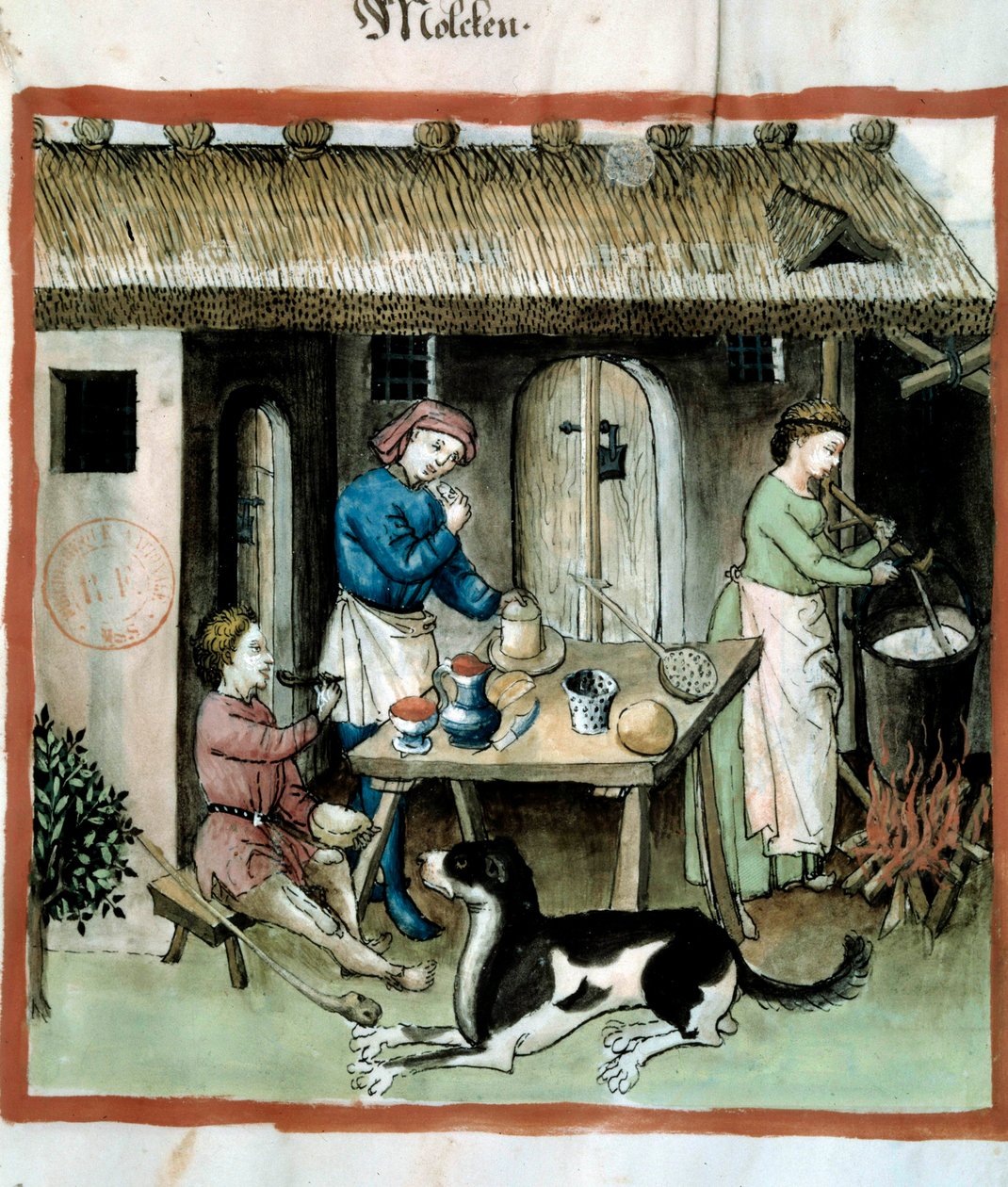 Käseherstellung. Illumination aus der Milchwirtschaft und Diätetik „Tacuinum sanitatis“ von Unknown artist
