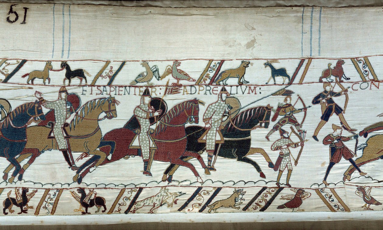 Eroberung Englands durch den Herzog der Normandie Wilhelm den Eroberer 1066: Beginn der Schlacht von Hastings (Detail) von Unknown artist