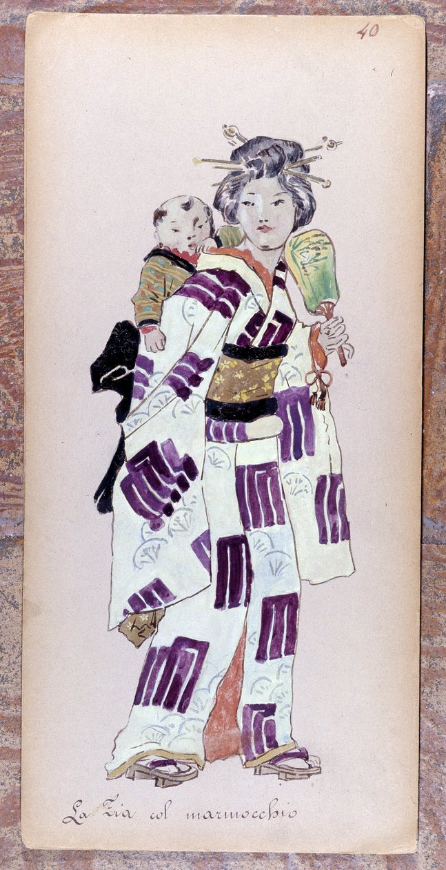 Kostüm der Zia con il Marmocchio (Kind) für die Uraufführung von Madame Butterfly von Giacomo Puccini, 1904. Sammlung des Museo della Scala in Mailand von Unknown artist