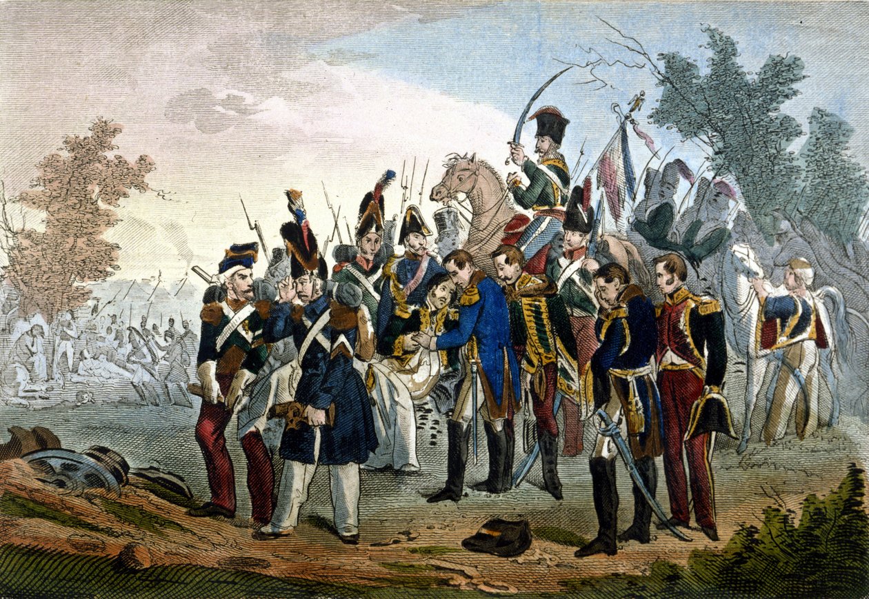 Tod von Marschall Lannes bei Essling am 28. Mai 1809, Gravur aus dem 19. Jahrhundert von Unknown artist