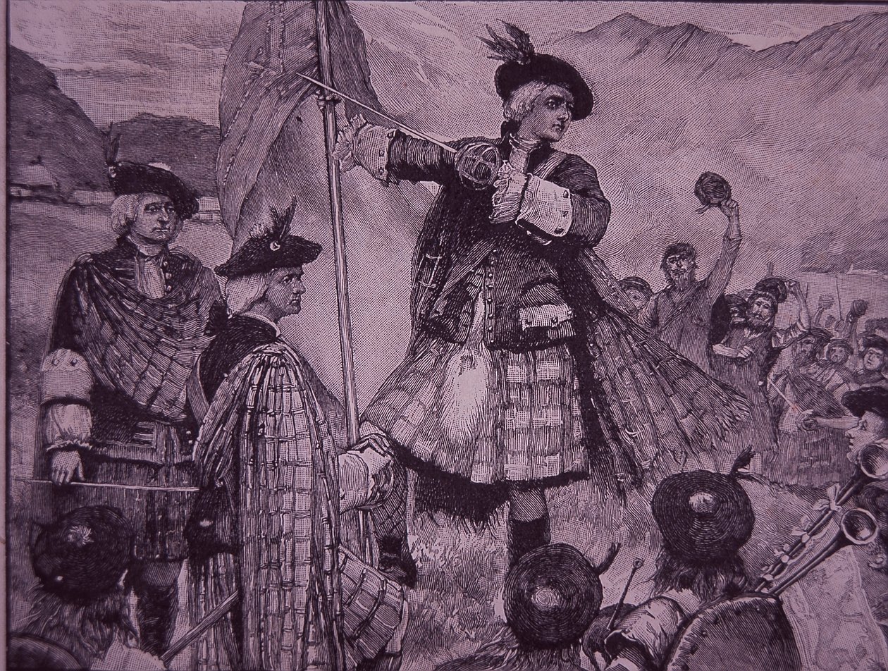 Earl of Mar erhebt 1715 den Jakobiten-Standard (Gravur) von Unknown artist