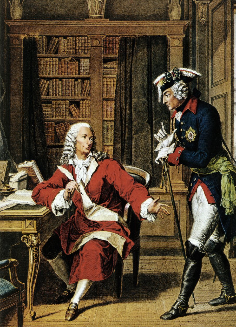 Kaiser Friedrich II. der Große (1712 - 1786) besucht den Philosophen Voltaire (1694 - 1778). Radierung des 18. Jahrhunderts. von Unknown artist