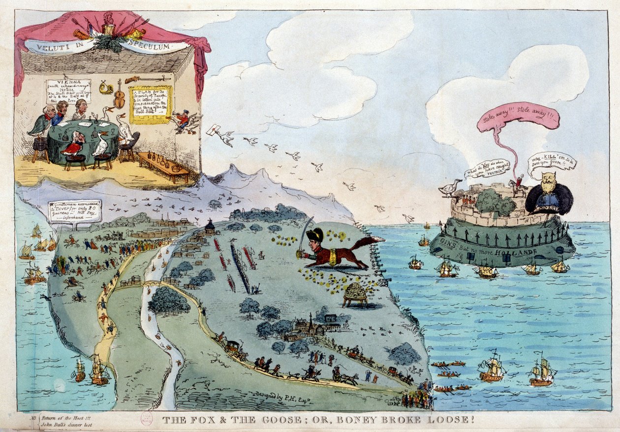 Englische Karikatur über Napoleon Bonaparte - in Napoleon I, Karikaturen, Dummysammlung. 1814 - 1815. B.H.V.P. von Unknown artist