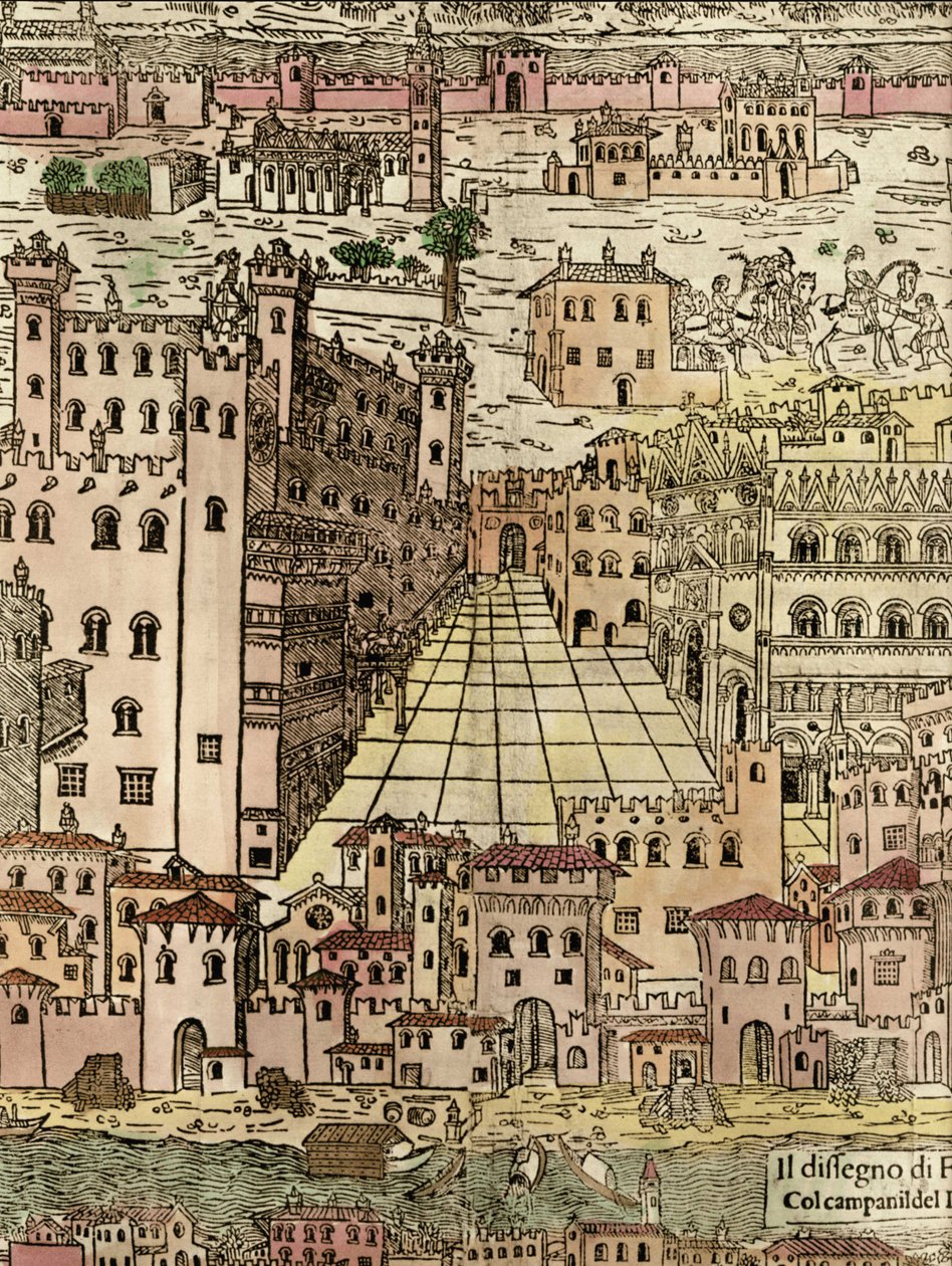 Ferrara: Stadtansicht (Detail eines anonymen Holzschnitts) von Unknown artist