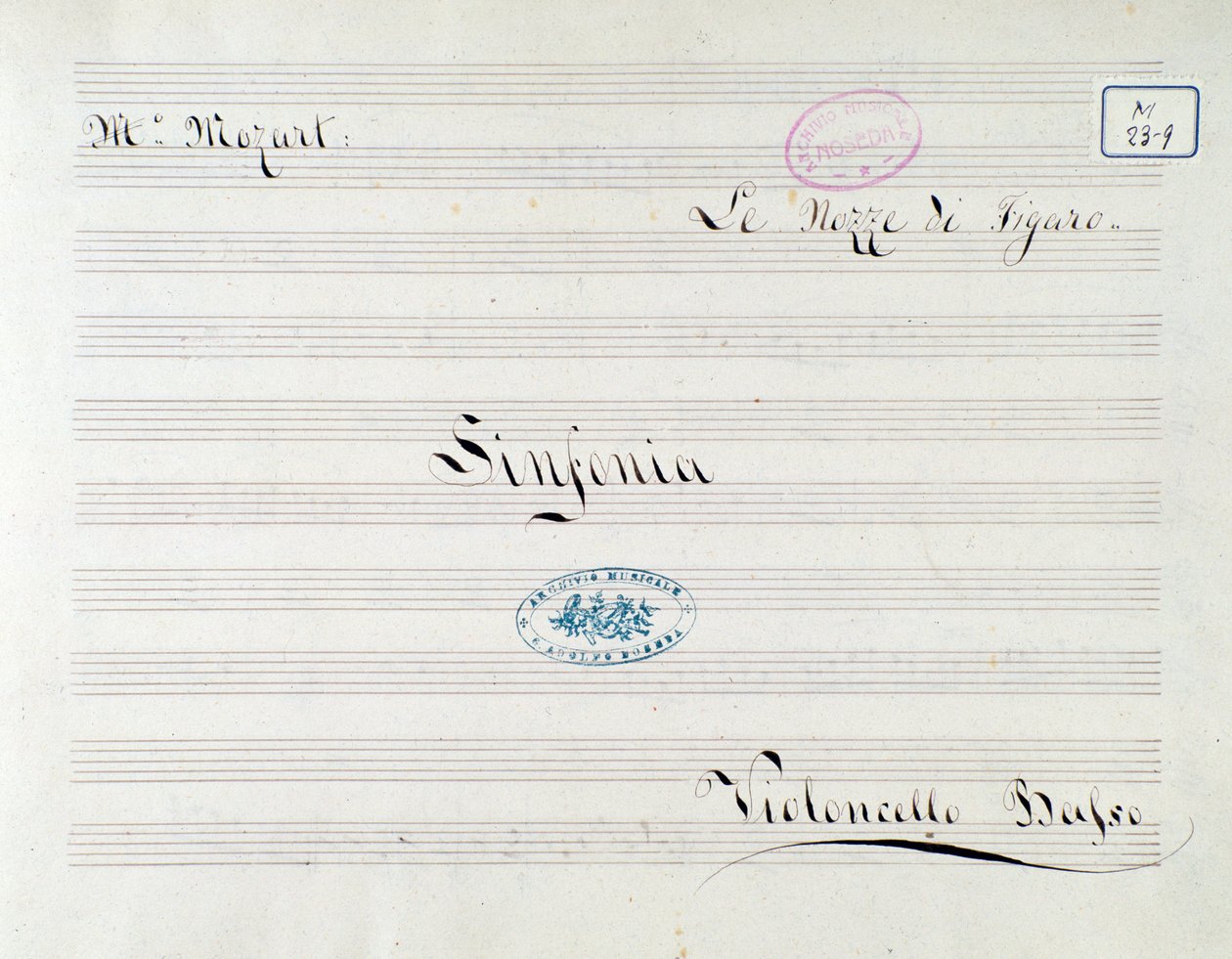 Erste Seite der Partitur für das Cello in Le nozze di Figaro, Oper von Mozart (19. Jahrhundert) von Unknown artist
