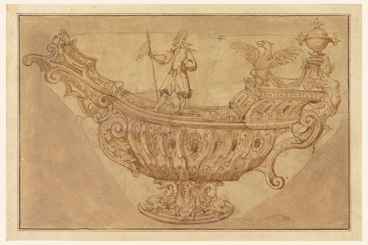 Fragment eines Entwurfs für ein Nef oder Fantastisches Mittelstück in Form eines Bootes von Unknown artist