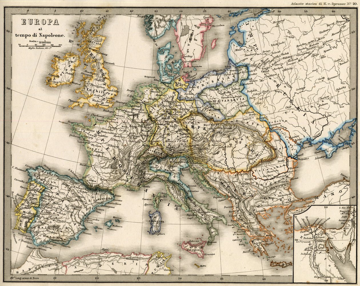 Geografische Karte Europas zur Zeit Napoleons I. In „Atlante Storico Geografico“ von K. von Sruner von Unknown artist