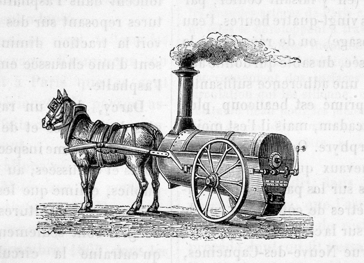 Pferd zieht eine Dampfmaschine - in „Die Wunder der Industrie“ von Figuier von Unknown artist