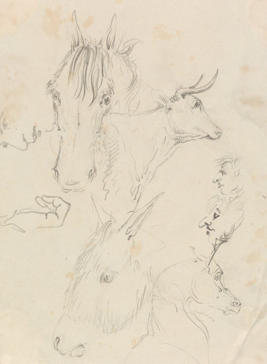 Pferde, Kuh und Männer von Unknown artist